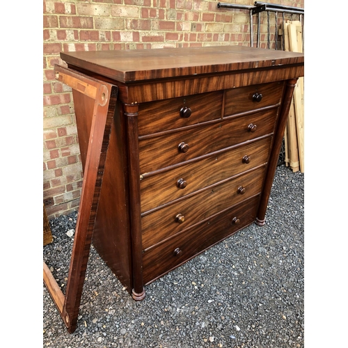 36 - A large Victorian mahogany scotch chest of six drawers (plinth & feet detached) 130x61x129