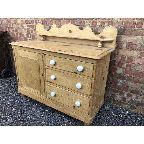 4 - A country pine sideboard with three drawers and and single cupboard 120x52x82