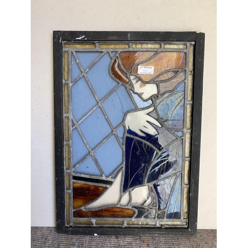 420 - Coloured stained glass panel, slightly cracked, 38 x 53cm