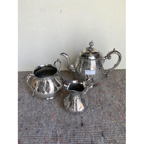 450 - Three pieces plated teaset