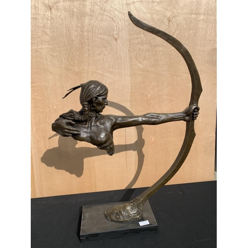 452 - Large bronze Indian firing arrow figure on plinth, total height 82cm, total width 56cm