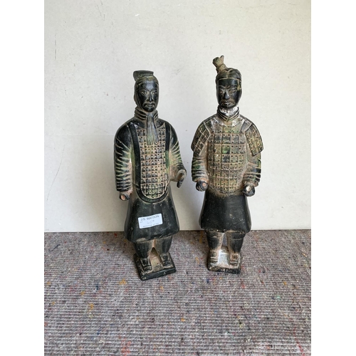 459 - Pair heavy metal warrior figures 35cm tall