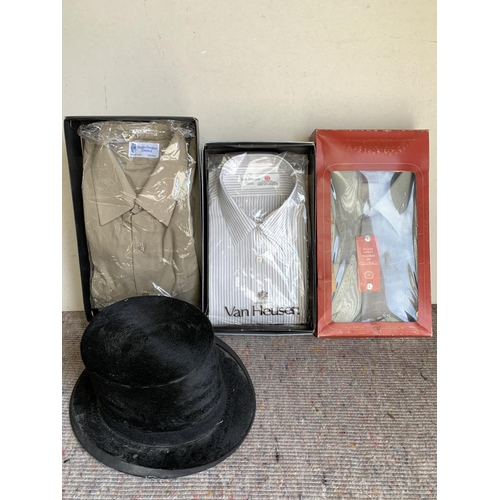 466 - Top hat and three new boxed shirts