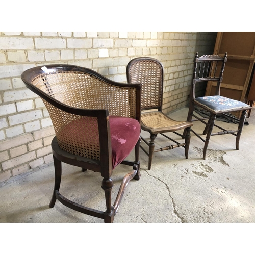 74 - Two begere chairs and a floral bedroom chair