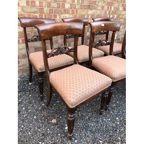 8 - A set of six Victorian Mahogany bar back dining chairs with red patterned upholstered seats