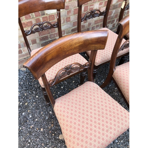 8 - A set of six Victorian Mahogany bar back dining chairs with red patterned upholstered seats