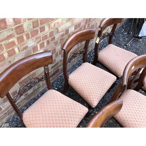 8 - A set of six Victorian Mahogany bar back dining chairs with red patterned upholstered seats