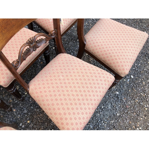 8 - A set of six Victorian Mahogany bar back dining chairs with red patterned upholstered seats