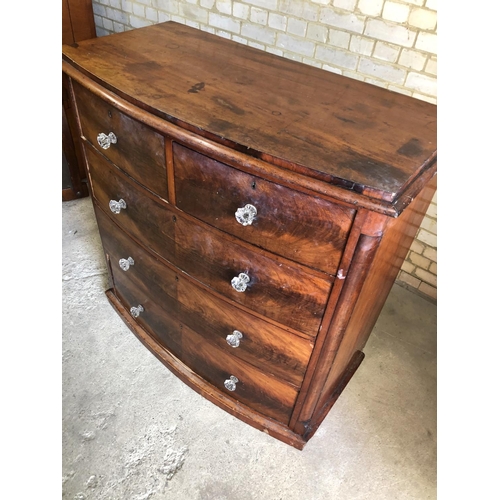 88 - A very large Victorian mahogany bow fronted chest of five drawers with crystal glass handles 120x62x... 