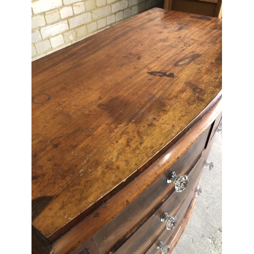 88 - A very large Victorian mahogany bow fronted chest of five drawers with crystal glass handles 120x62x... 