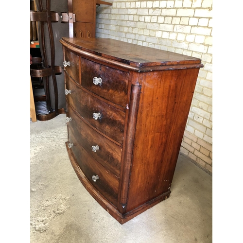 88 - A very large Victorian mahogany bow fronted chest of five drawers with crystal glass handles 120x62x... 