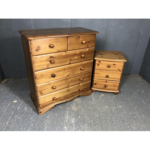 12 - A solid pine chest of six drawers together with a bedside chest of three 84x40x96