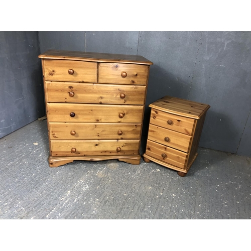 12 - A solid pine chest of six drawers together with a bedside chest of three 84x40x96