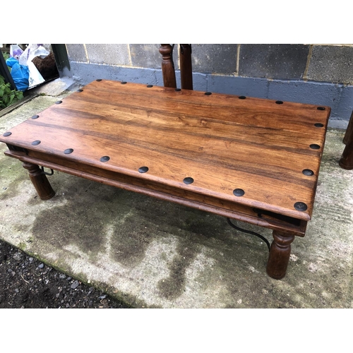 34 - A Indian hardwood coffee table together with a matching console table