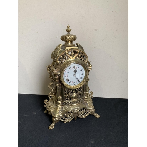 484 - Heavy ornate Brass mantel clock 38 cms high