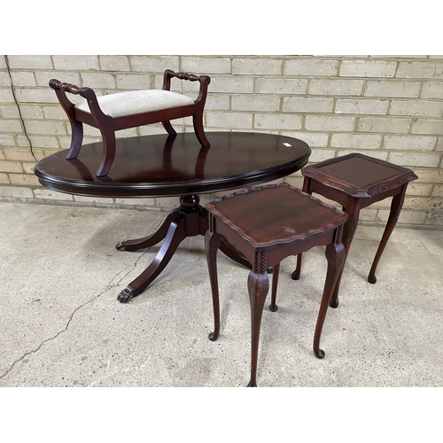 103 - An oval coffee together with two occasional tables and a stool