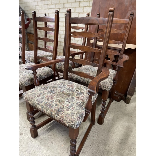 105 - An oak refectory style dining table together with a set of six chairs