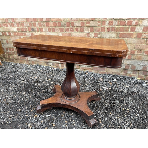122 - A Victorian mahogany fold over card table with a green baize playing surface