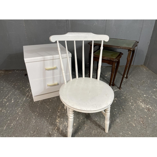 13 - A Repro nest of two tables, together with a painted chair and a two drawer bedside