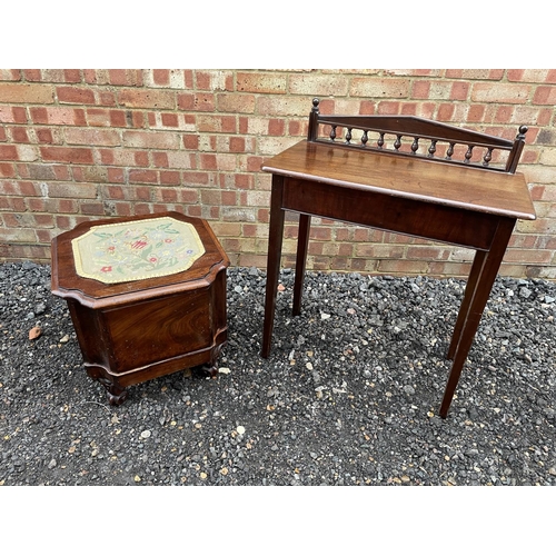 138 - A small Mahogany side table with a gallery back together with a Victorian commode