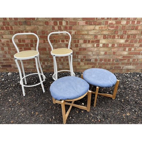 141 - Two white bar stools together with two retro stools