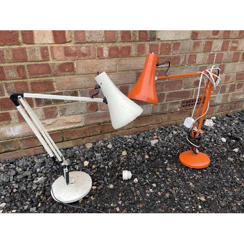 152 - Two anglepoise lamps, one white one orange