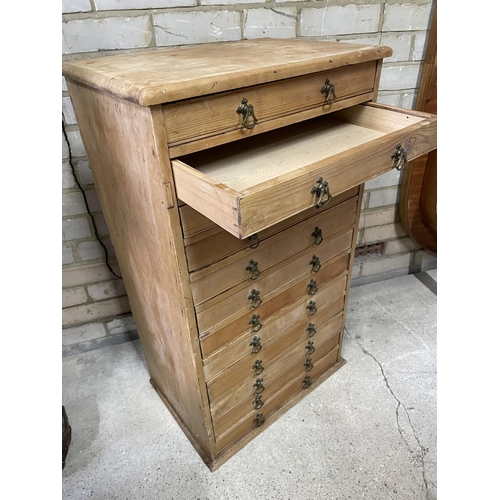 158 - An antique pine bank of 12 filing drawers 49x34x86