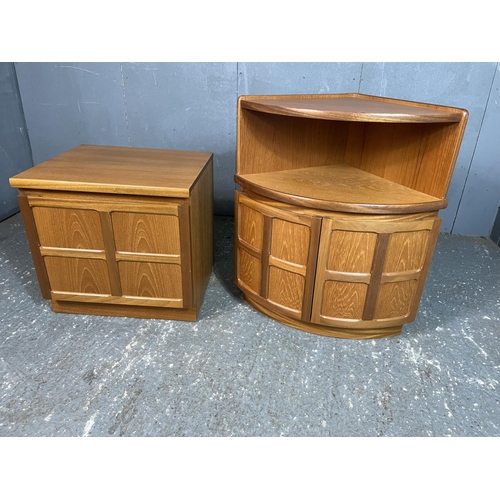 19 - A Nathan teak corner cupbaord together with a Nathan single door cube side cupboard