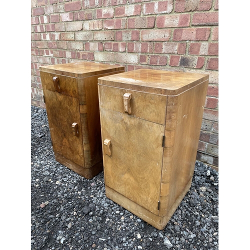 195 - A pair of Art Deco walnut potcupboard bedsides