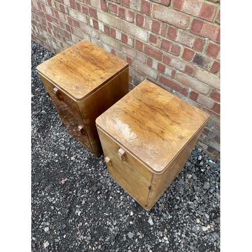 195 - A pair of Art Deco walnut potcupboard bedsides