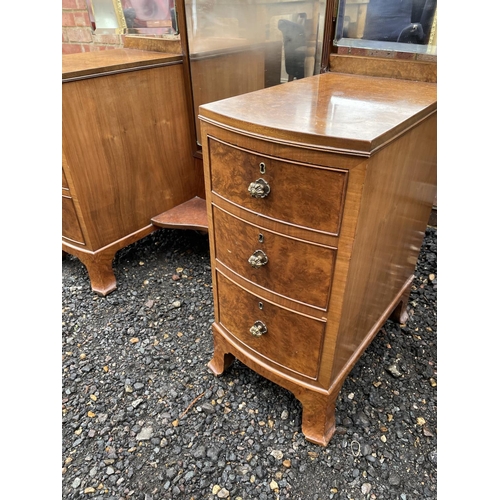 208 - A 20th century walnut dressing table, central mirror flanked by two banks of three drawers