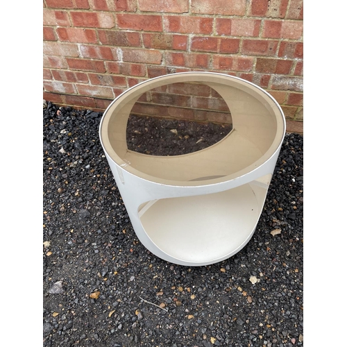 212 - A mid century bent ply occasional table with a smoked glass top 54cm diameter