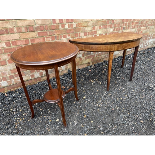 240 - An inlaid Demi loom hall table together with a circular occasional table