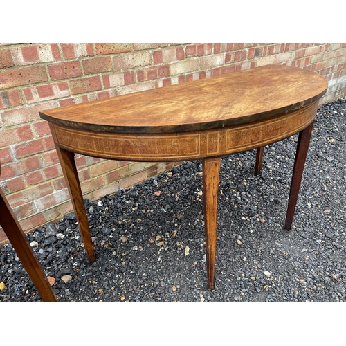 240 - An inlaid Demi loom hall table together with a circular occasional table