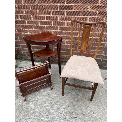 272 - Mahogany chair, corner tabke  and magazine rack