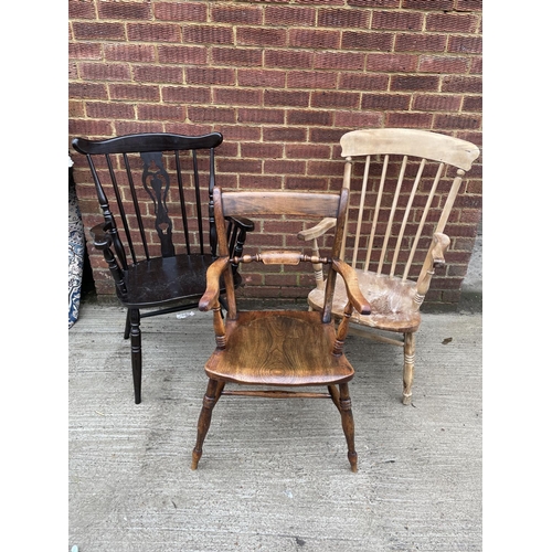 280 - A Windsor country chair together with two other Stickback carver chairs