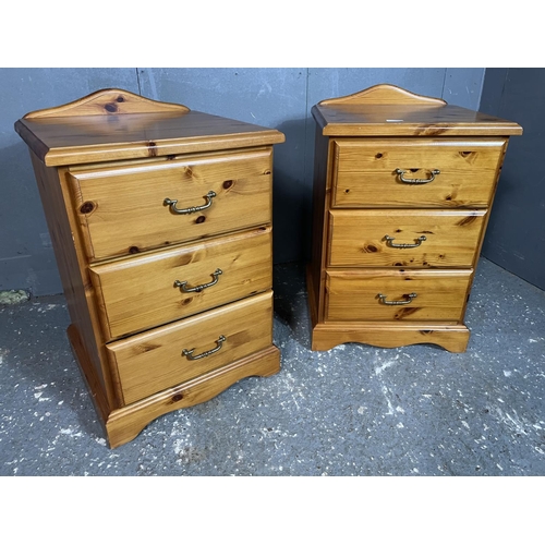 3 - A pair of solid pine three drawer bedsides