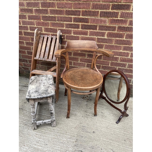 300 - A bentwood carver chair together with a pair of steps, swing mirror and a drop leaf table