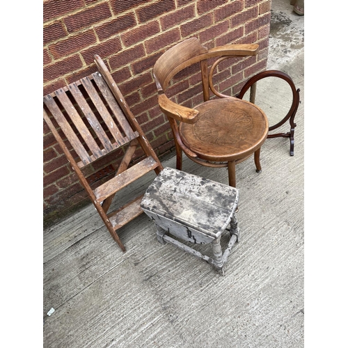 300 - A bentwood carver chair together with a pair of steps, swing mirror and a drop leaf table