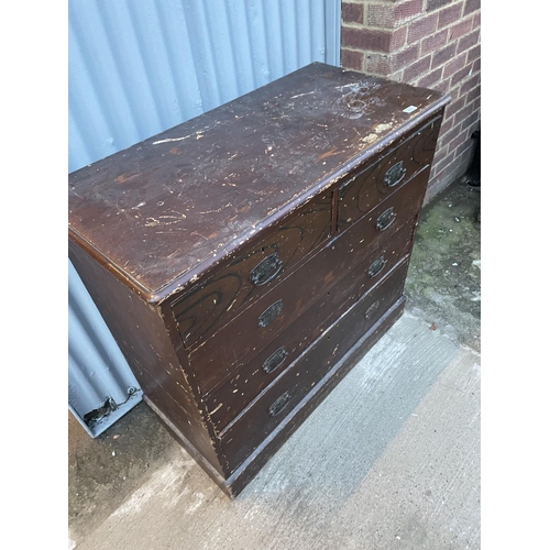 378 - An antique pine chest of five drawers 104x50x97