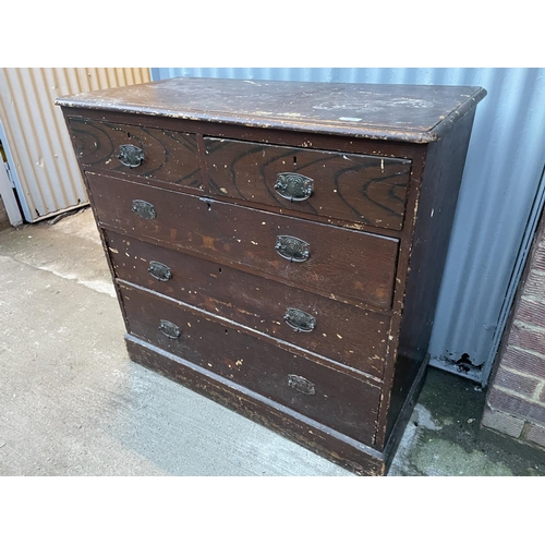 378 - An antique pine chest of five drawers 104x50x97