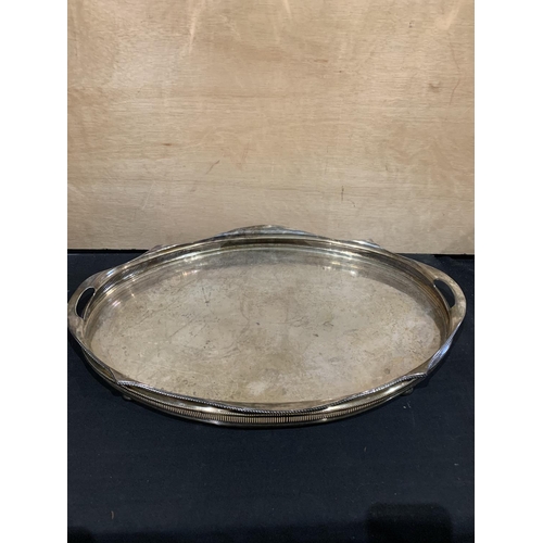 470 - Large galleried plated tray, 65cm long