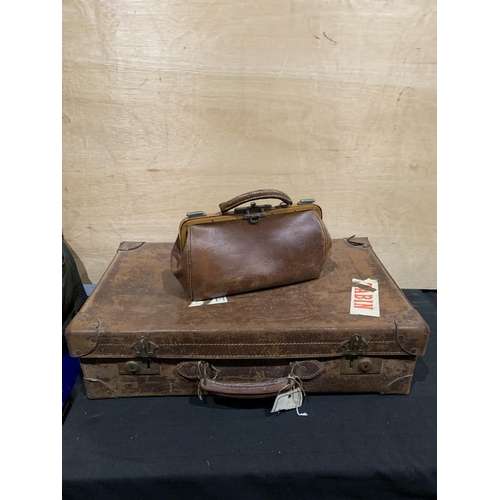 483 - Leather suit case and Gladstone bag