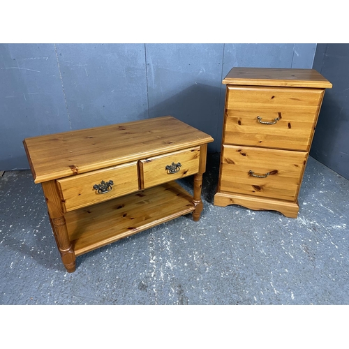 5 - A solid pine two drawer coffee table together with a two drawer filing cabinet