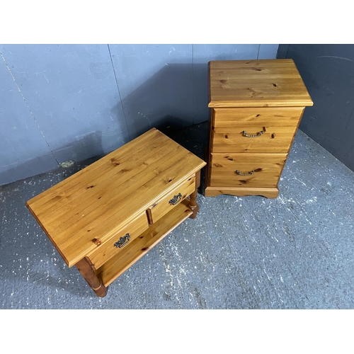 5 - A solid pine two drawer coffee table together with a two drawer filing cabinet