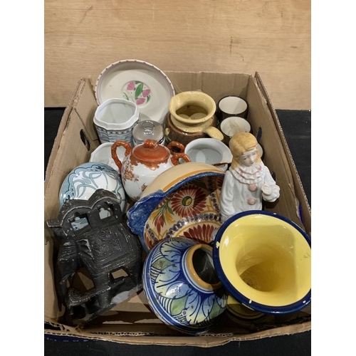 501 - Box with pottery,  clown, oriental china and elephant