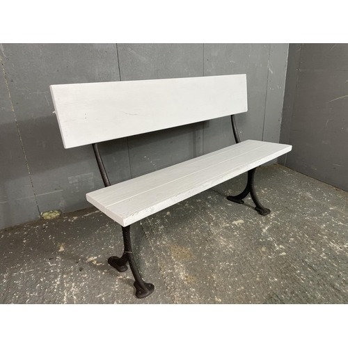 53 - A cast iron garden bench with white painted seat produced by Sarason foundry Glasgow 140 wide