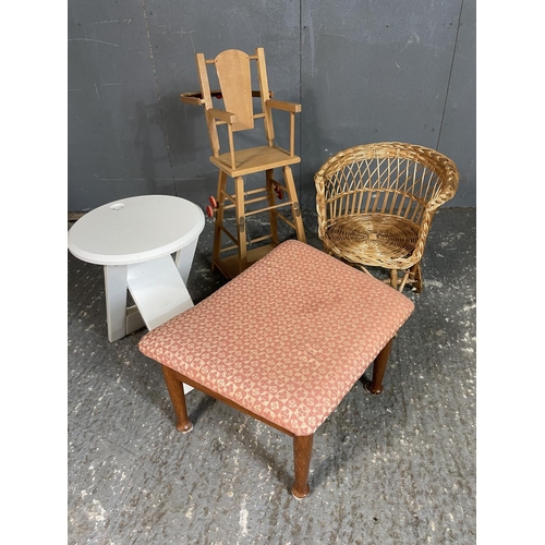 83 - A high chair, child's chair and two stools