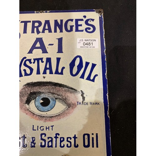 481 - Strange's A-1 crystal oil enamel sign, 30 x 22cm