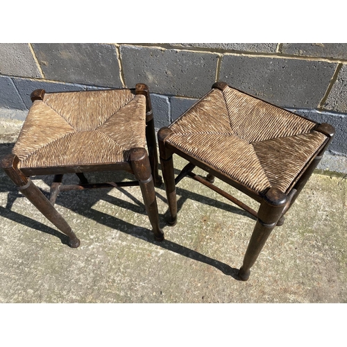 19 - A pair of country oak stools with Rush seats 36x30x55